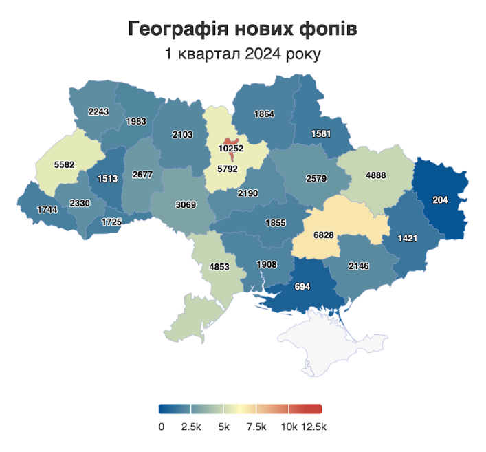 Географія новий ФОПів. Інфографіка: Опендатабот