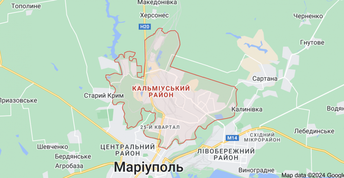 Кальмиусский район под Мариуполем. Карта: Google maps