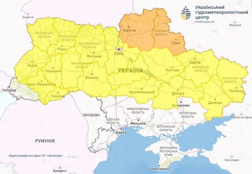 Заморозки в ніч на 8 травня. Карта: Укргідрометцентр

