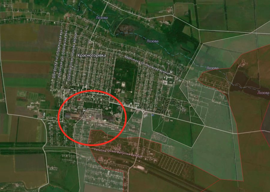 ЗСУ заблокували кілька груп окупантів на заводі в Красногорівці Донецької області. Фото: deepstatemap.live