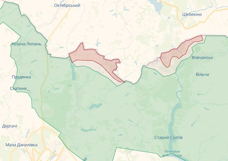 Приблизна ситуація на півночі Харківської області станом на вечір 12 травня. Фото: deepstatemap.live