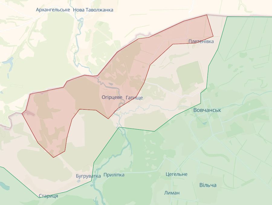 Приблизна лінія фронту на Вовчанському напрямку станом на 14 травня. Фото: deepstatemap.live