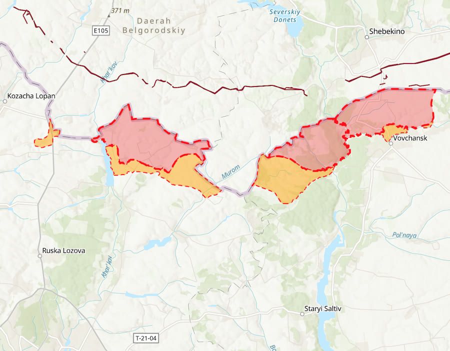 Ділянка на півночі Харківської області на інтерактивній мапі ISW. Фото: скріншот