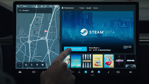 Steam в автомобілях Tesla. Фото: скриншот з відео