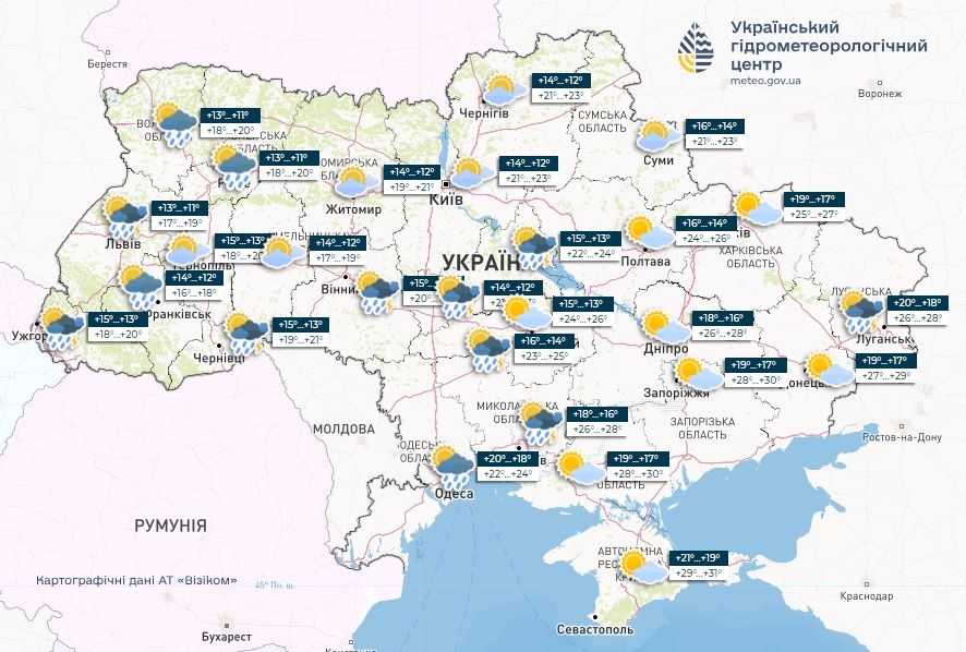 Прогноз погоди в Україні на 13 червня. Карта: Укргідрометцентр

