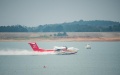 An AG600M firefighting aircraft gathers water during a gathering and dropping water test in Jingmen, central China's Hubei Province. Photo: Xinhua/Wu Zhizun.