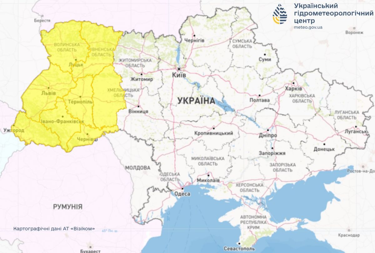 Штормове попередження 24 липня. Карта: Укргідрометцентр