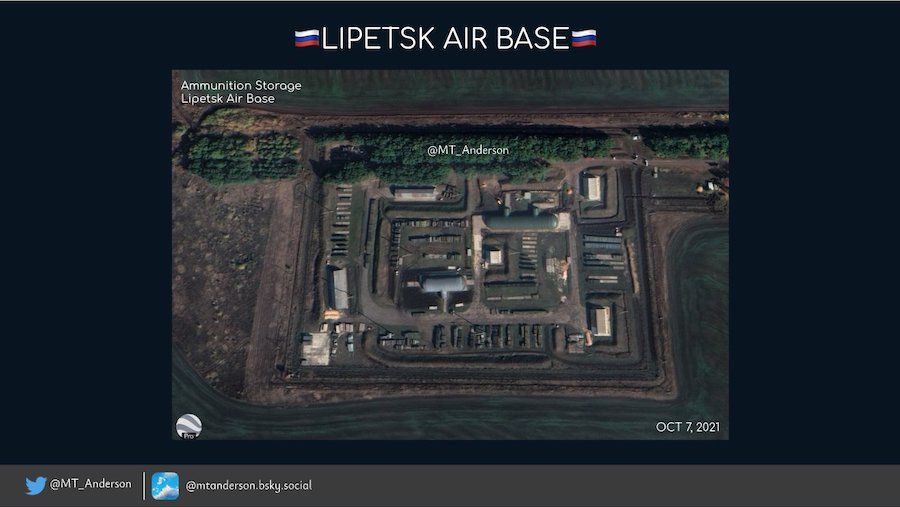 Archival satellite image of the ammunition depot at the Lipetsk airfield 