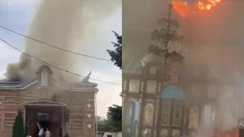 Росіяни знищили храм у Нікополі. Фото: скриншоти з відео