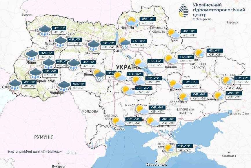 Прогноз погоди в Україні на 28 вересня. Карта: Укргідрометцентр

