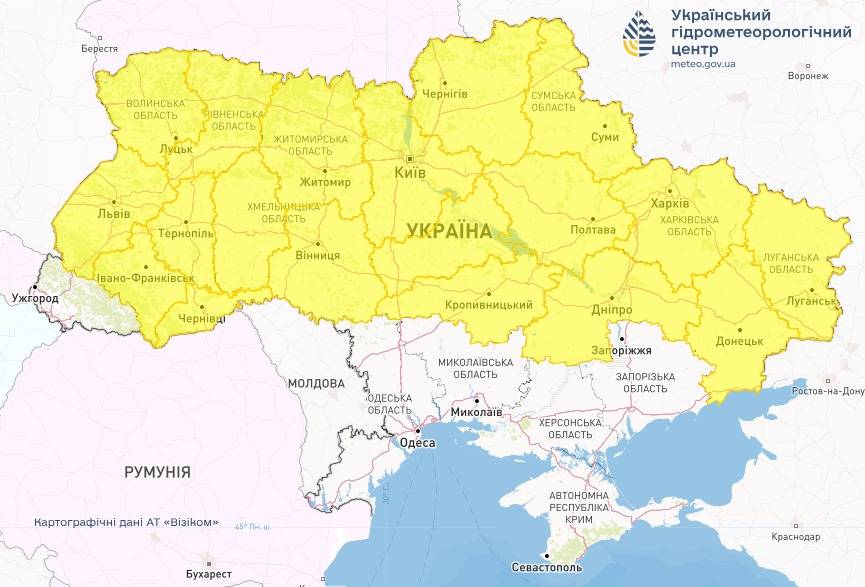 Попередження про пориви вітру в Україні 1 листопада. Карта: Укргідрометцентр