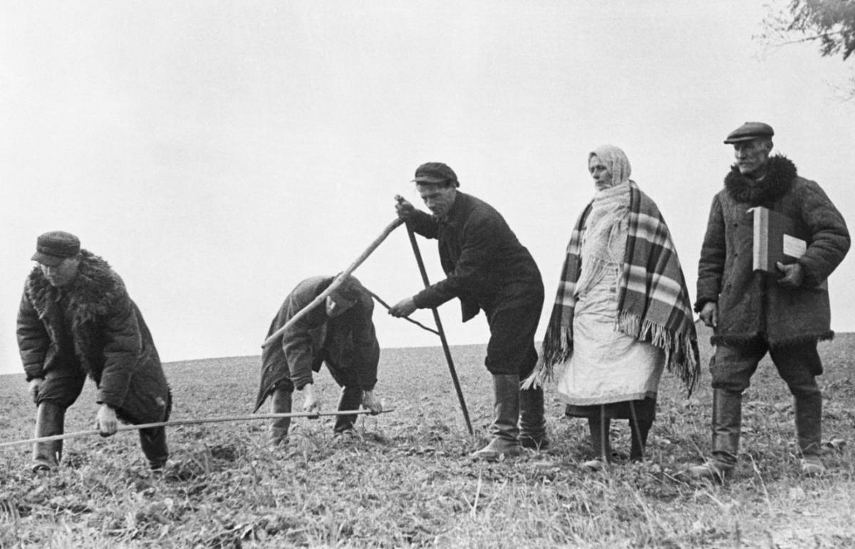 Вимір земель під новий колгосп на Західній Україні, листопад 1939 року.