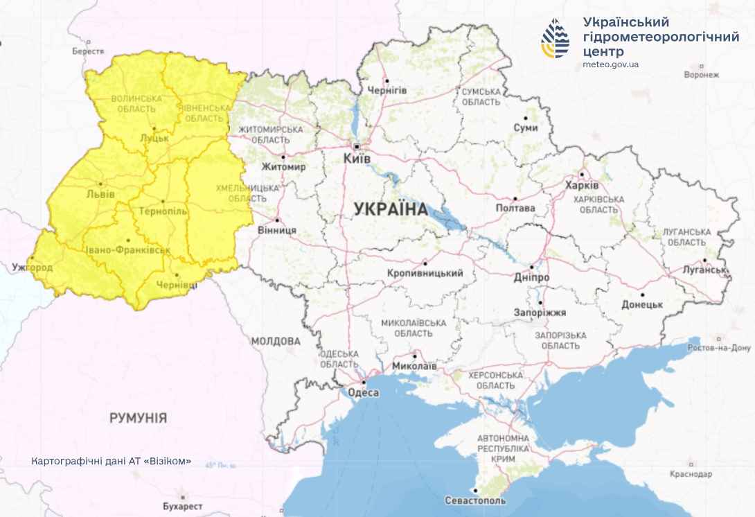 Попередження про тумани. Карта: Укргідрометцентр