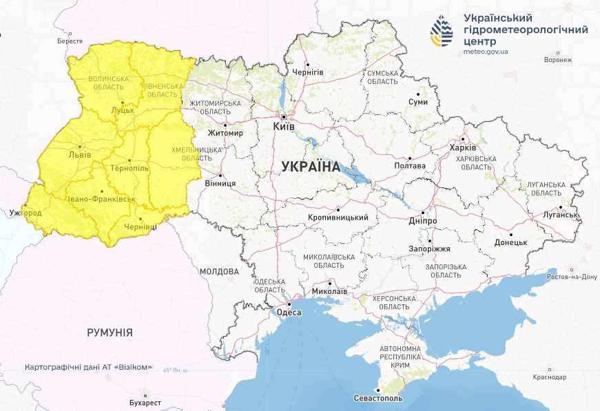 Попередження про туман 9 листопада. Карта: Укргідрометцентр

