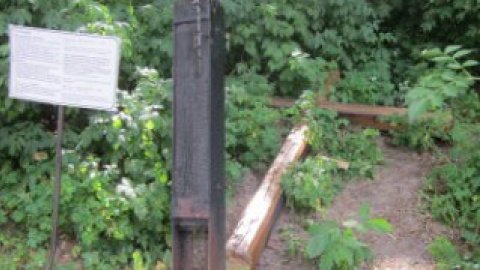 Поваленный крест на Аскольдовой могиле.