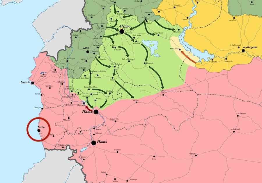 Map of the fighting. Tartus is marked with a red circle. Photo: wikimedia.org