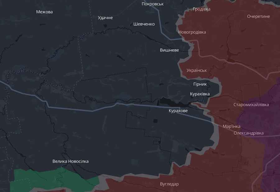 Приблизна лінія фронту станом на 11 жовтня. Скріншот інтерактивної мапи DeepState