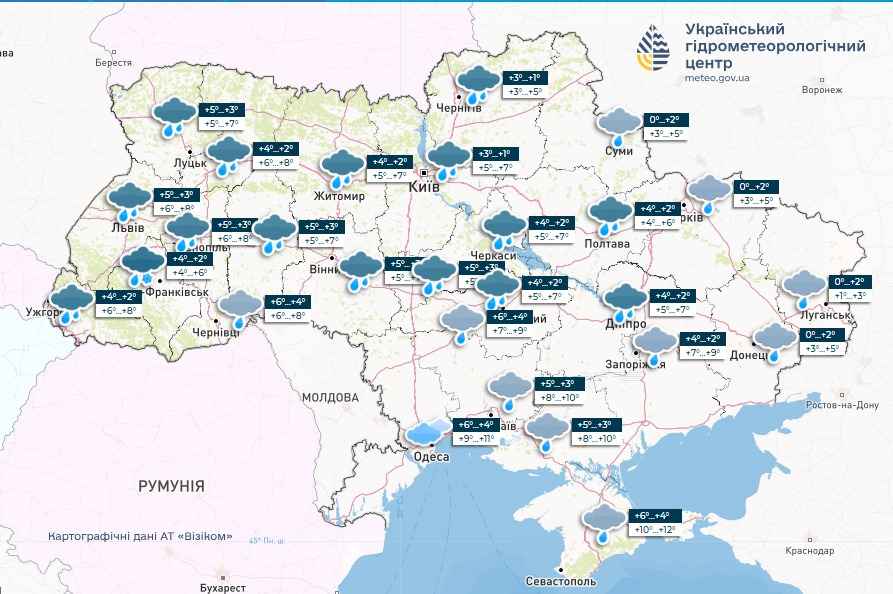 Прогноз погоди в Україні 17 грудня. Карта: Укргідрометцентр

