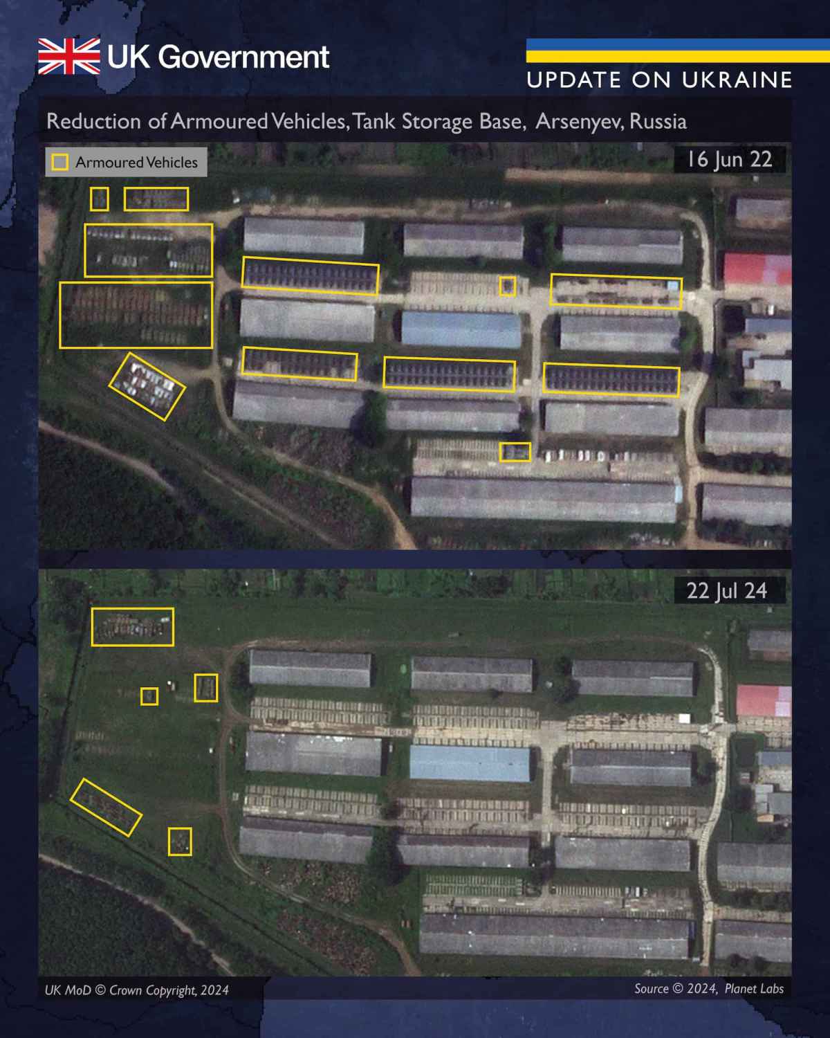 Скорочення бронетехніки, база зберігання танків, Арсеньєв, Росія.
