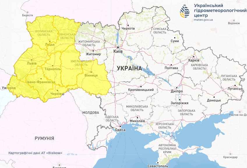 Попередження про туман 30 грудня. Карта: Укргідрометцентр