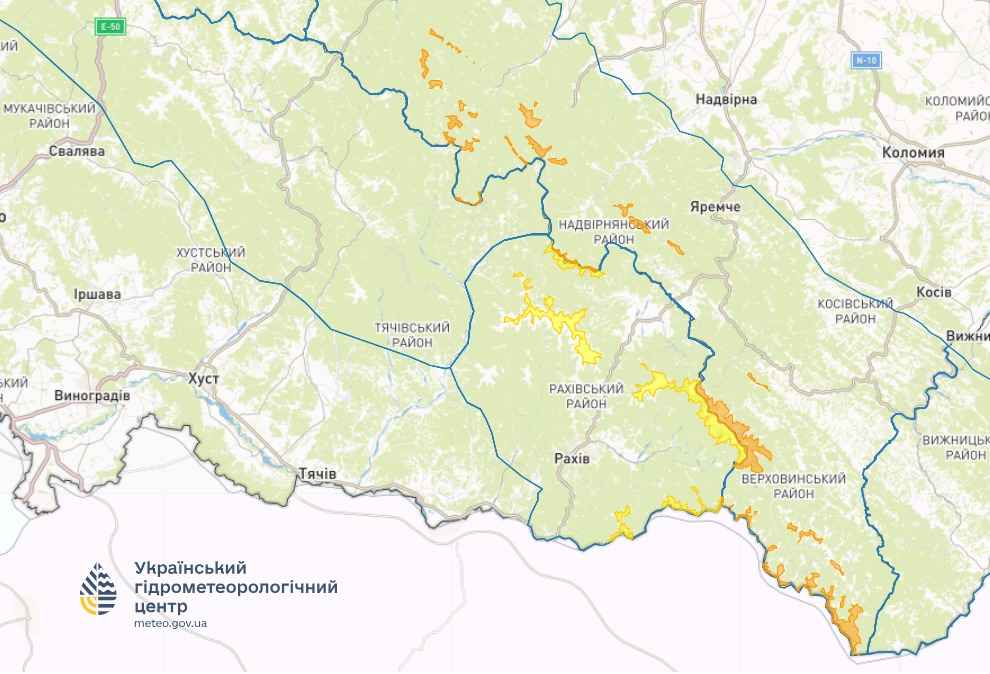 Попередження про сніголавинну небезпеку. Мапа: Укргідрометцентр