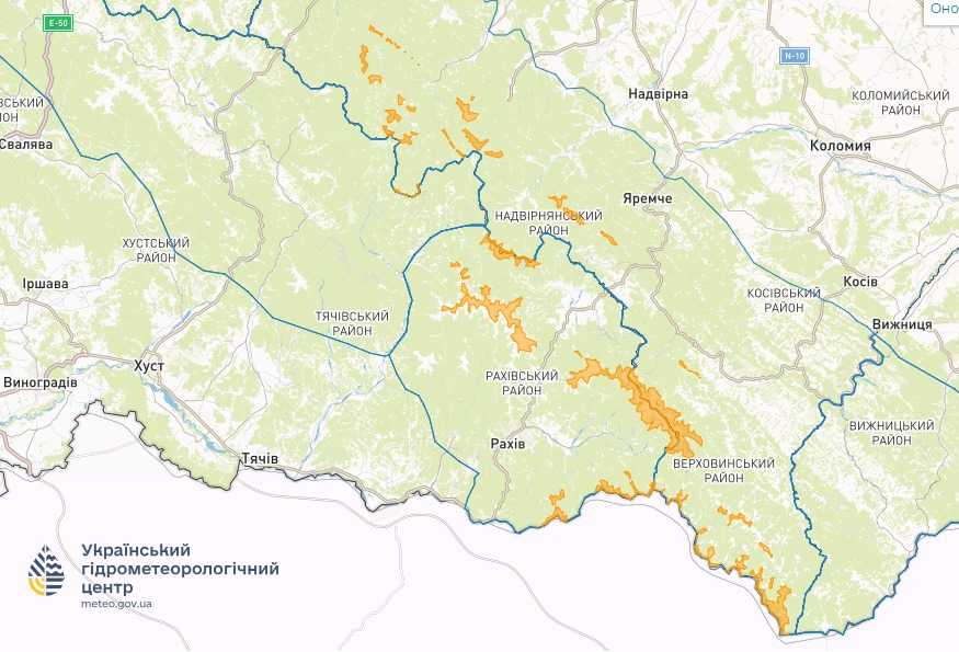 Попередження про сніголавинну небезпеку. Мапа: Укргідрометцентр