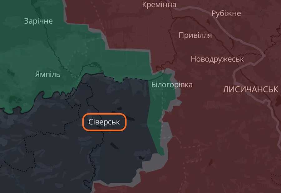 Город Северск Донецкой области. Скриншот интерактивной карты DeepState.