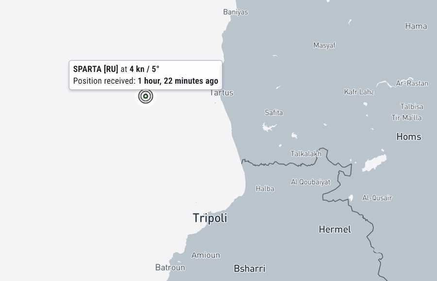 Судно Sparta знаходиться недалеко від Тартуса. Скріншот інтерактивної мапи MarineTraffic.