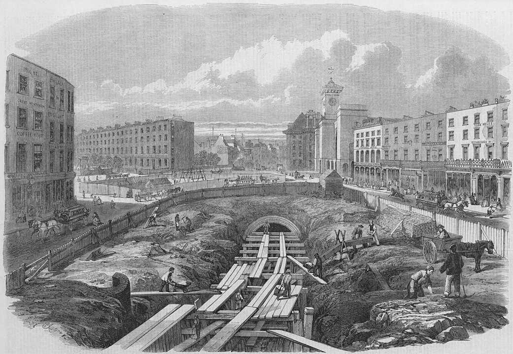 Будівництво лінії метро поблизу вокзалу Кінгс-Крос (1861 рік. Фото: Вікіпедія