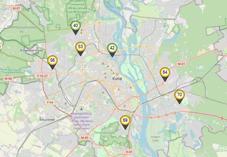 Індекси якості повітря на карті: asm.kyivcity.gov.ua