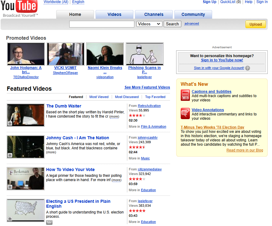 YouTube у 2008 році