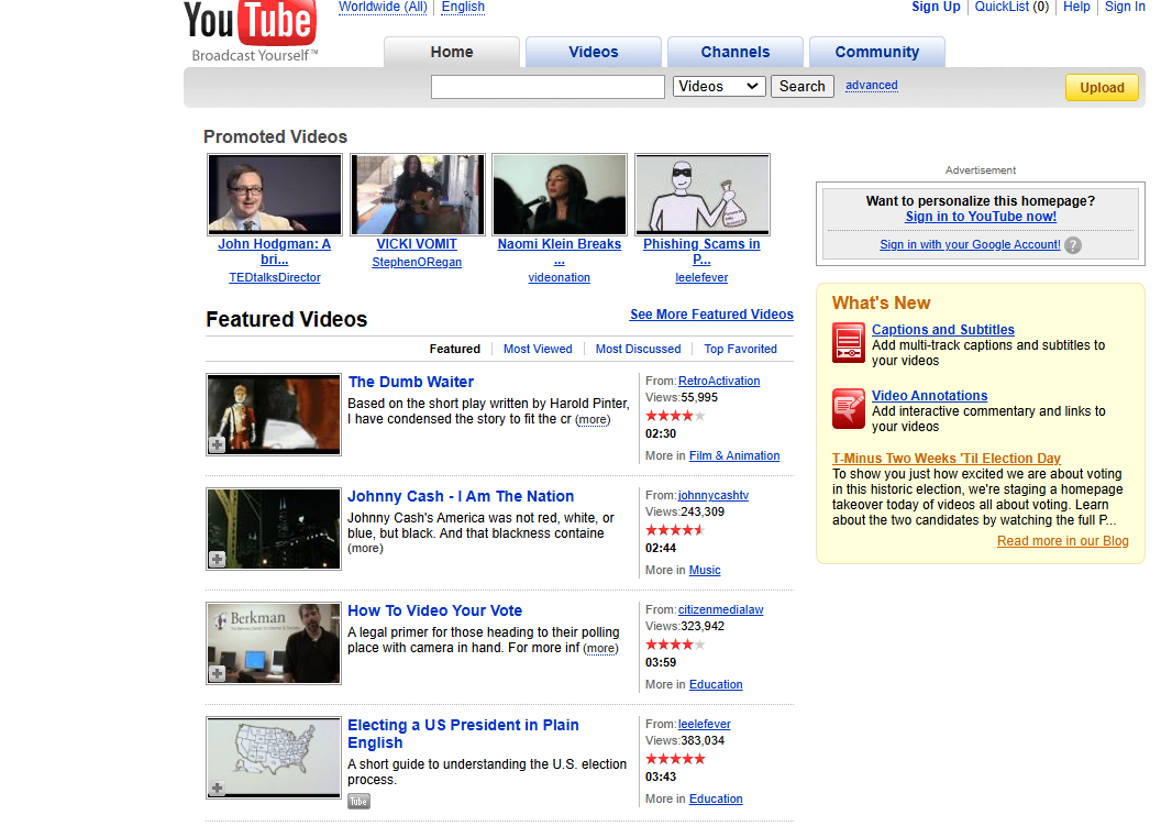 YouTube у 2008 році