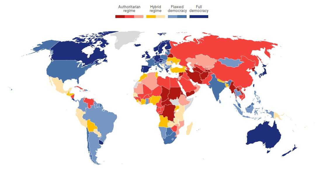 РІвень демократії у світі. Фото: economist