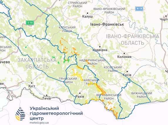 Попередження про сніголавинну небезпеку. Мапа: Укргідрометцентр