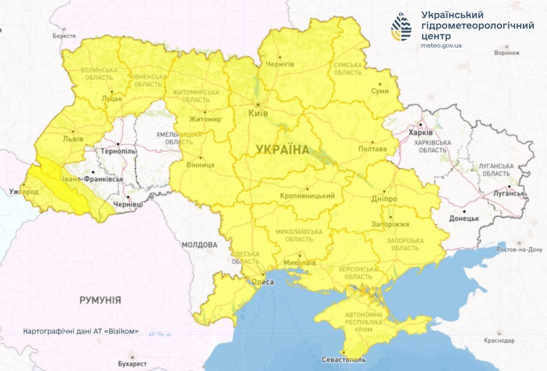 Пориви вітру 13 березня. Мапа: Укргідрометцентр