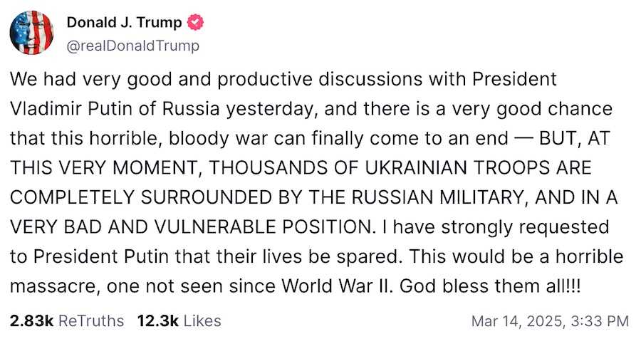 Trump's post. Photo: screenshot.