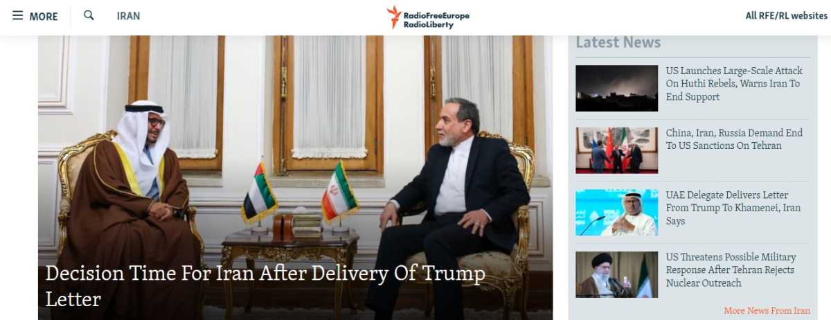 Homepage of the Iranian edition of the Radio Svoboda website. Screenshot: radiosvoboda.org