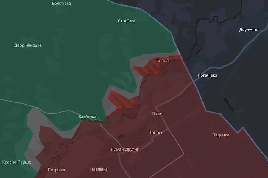 The settlements of Kamyanka and Topoli on the DeepState interactive map. Photo: screenshot.