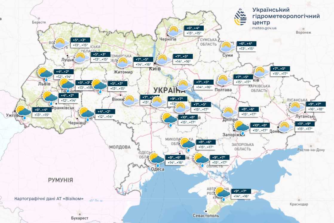 Прогноз погоди 3 квітня. Мапа: Укргідрометцентр

