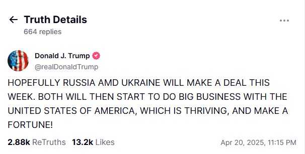Trump's post. Screenshot: TruthSocial