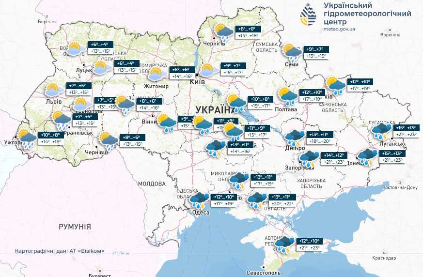 Прогноз погоди в Україні 7 травня. Мапа: Укргідрометцентр

