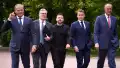 Зліва направо: Дональ Туск, Кір Стармер, Володимир Зеленський, Еммануель Макрон, Фрідріх Мерц. Київ. 09.05.2025. Фото: facebook/zelenskyy.official