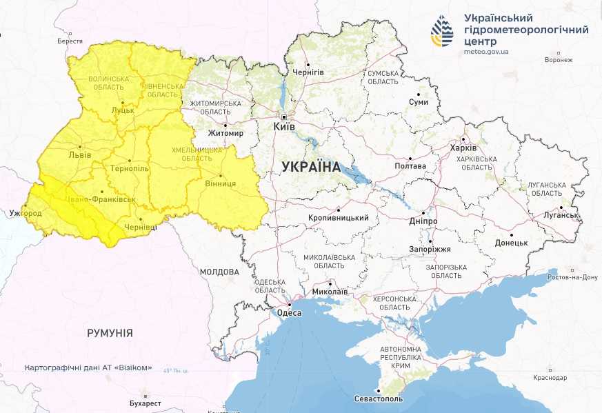 Штормове попередження 22 травня. Мапа: Укргідрометцентр