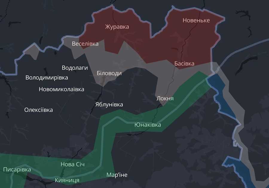 Захоплені росіянами села Сумської області на мапі DeepState. Фото: скріншот УН.