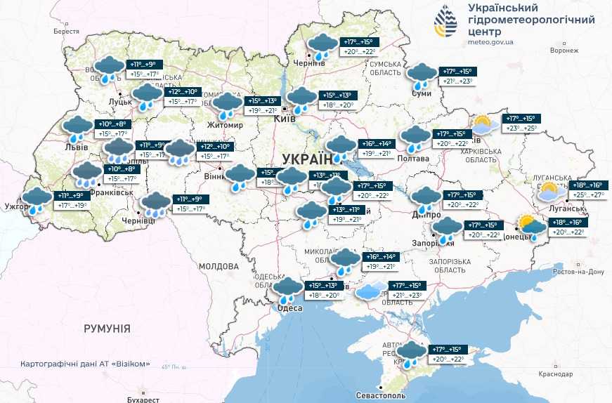 Прогноз погоди в Україні 28 травня. Мапа: Укргідрометцентр

