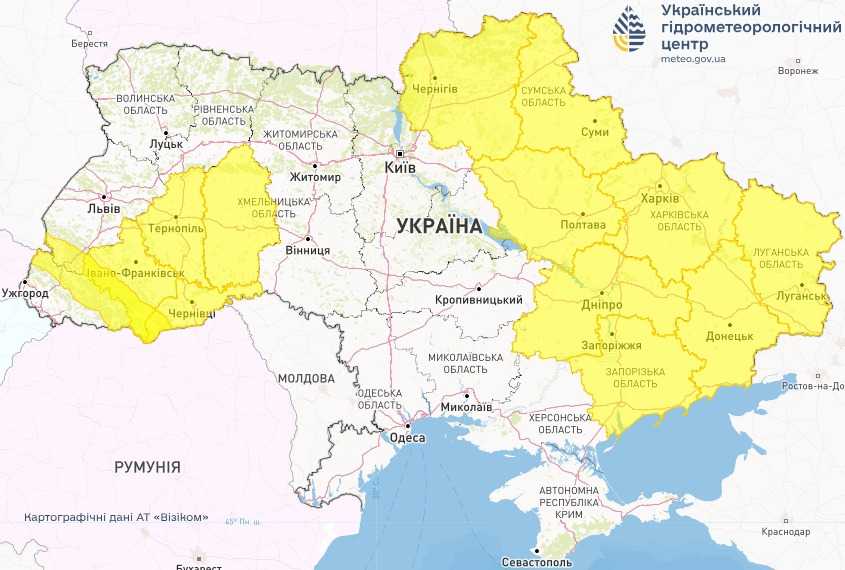 Штормове попередження 28 травня. Мапа: Укргідрометцентр

