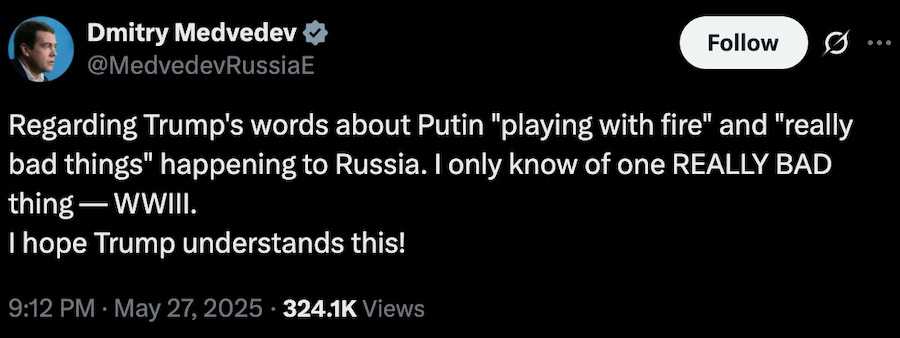 Medvedev's post on X (Twitter). Photo: screenshot