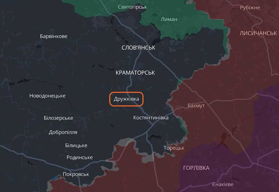 Дружківка на мапі аналітичного проєкту DeepState. Фото: скріншот УН.