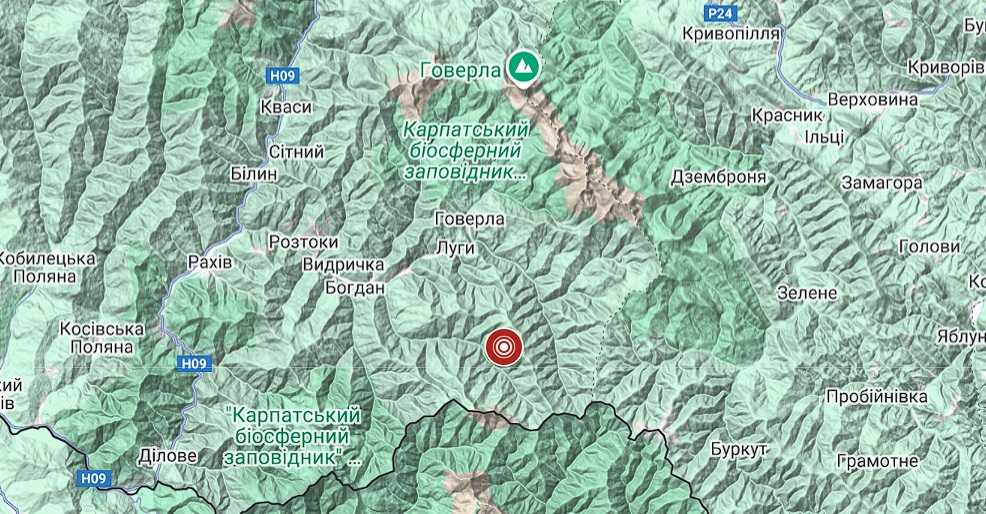 Землетрус на Закарпатті. Карта: 
