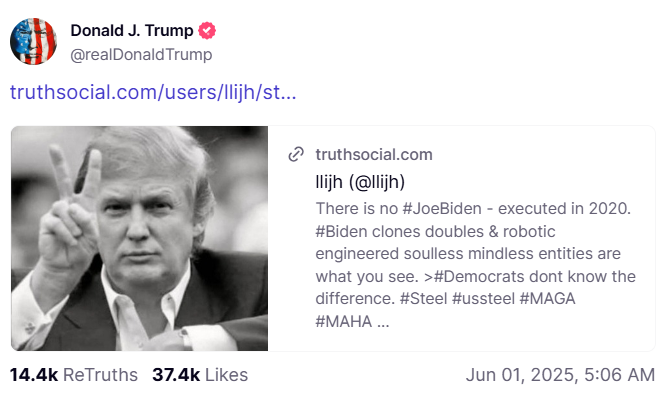 Скриншот: TruthSocial/realDonaldTrump